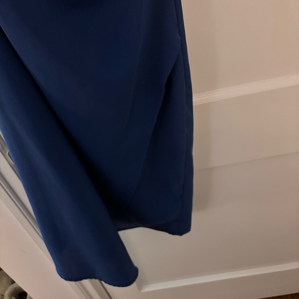 Lulu's V-Neck Knee Length Dress with Fold-Over Slit (Blue/Green) - Picture 5 of 11